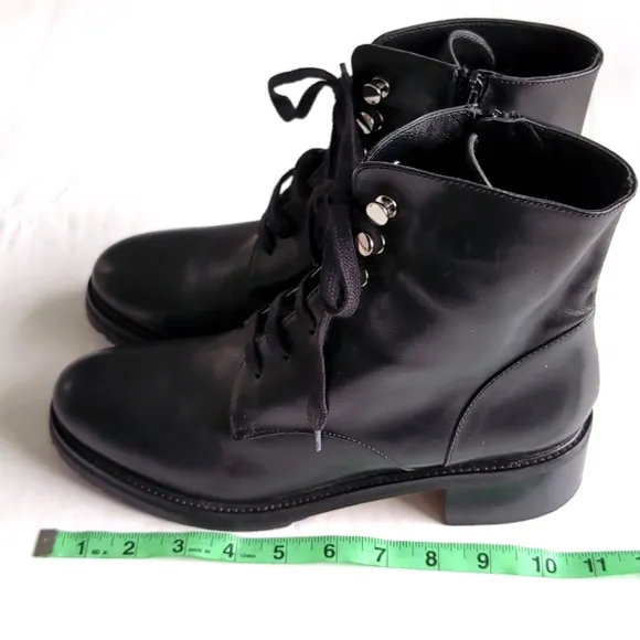 Napoleoni Women's Black Leather Combat Boots Zip Side Lace Up Size 41