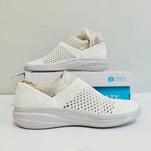 NATURALIZER BZEES CHARLIE WHITE KNITTED SLIP-ON SNEAKERS 7W
