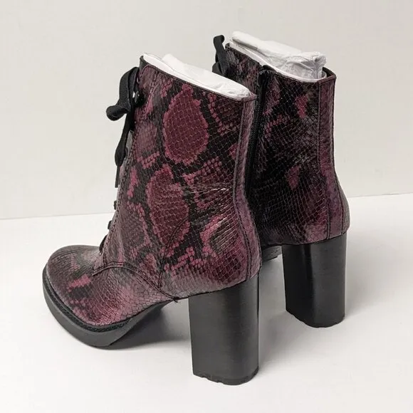 Naturalizer Callie Lace-Up Heeled Boots, Burgundy Snake, Women's 8 M