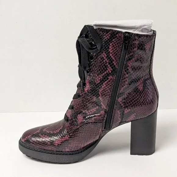 Naturalizer Callie Lace-Up Heeled Boots, Burgundy Snake, Women's 8 M