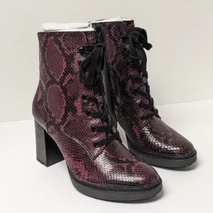 Naturalizer Callie Lace-Up Heeled Boots, Burgundy Snake, Women's 8 M
