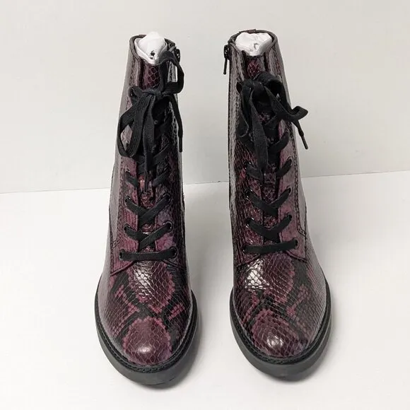 Naturalizer Callie Lace-Up Heeled Boots, Burgundy Snake, Women's 8 M
