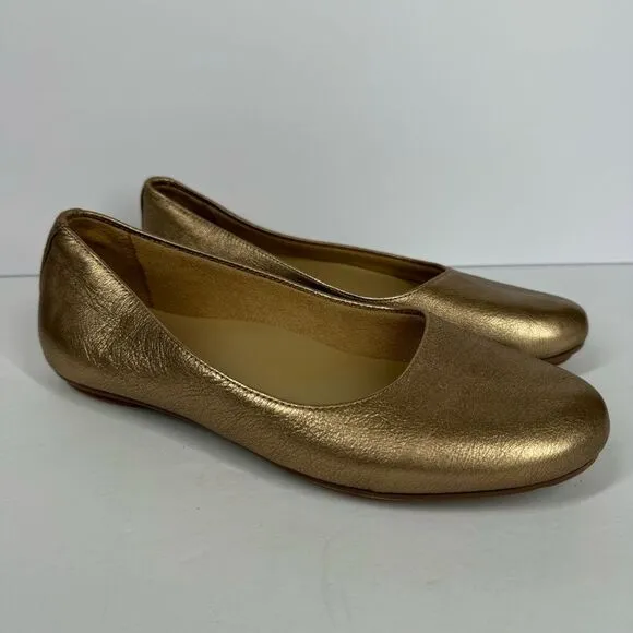 Naturalizer Women Maxwell Gold Leather Slip On Loafer Ballet Flats Shoe 6.5 Wide