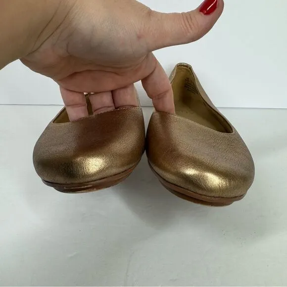 Naturalizer Women Maxwell Gold Leather Slip On Loafer Ballet Flats Shoe 6.5 Wide