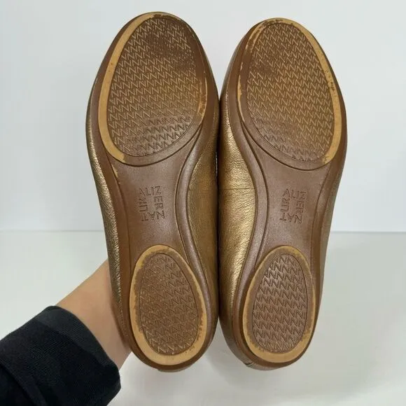 Naturalizer Women Maxwell Gold Leather Slip On Loafer Ballet Flats Shoe 6.5 Wide