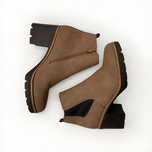 Naturalizer Womens Madalynn Gore Taupe Chelsea Boots Size 9 M Lug Block
