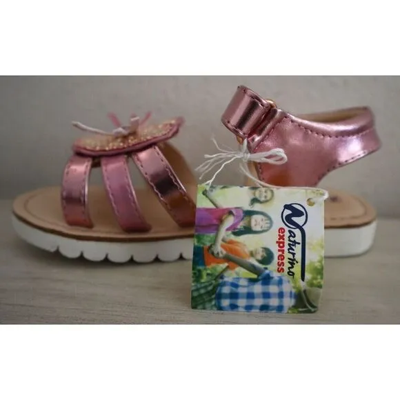 Naturino Express Toddler Girl Sz 10M Rose Pink Metallic PU Leather Gatto Sandals