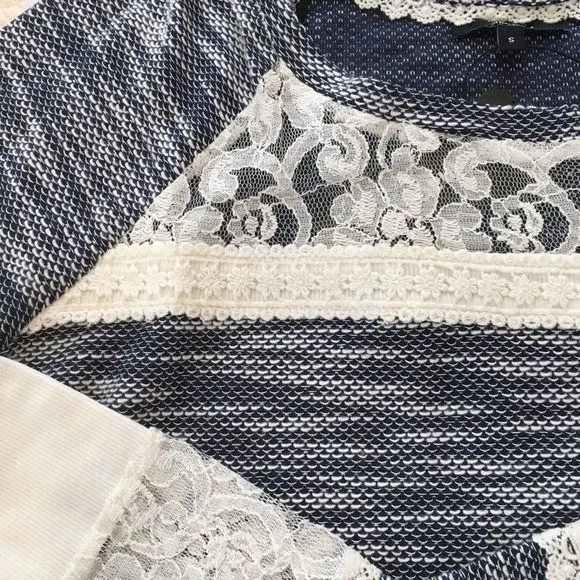 Navy Blue Marled Knit Lace Accent Tunic Sweater S-3XL