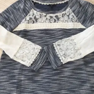 Navy Blue Marled Knit Lace Accent Tunic Sweater S-3XL