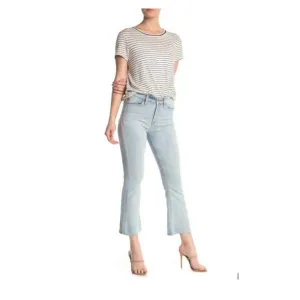 NEW 7 FOR ALL MANKIND high rise light wash kick flare raw hem jeans in blue