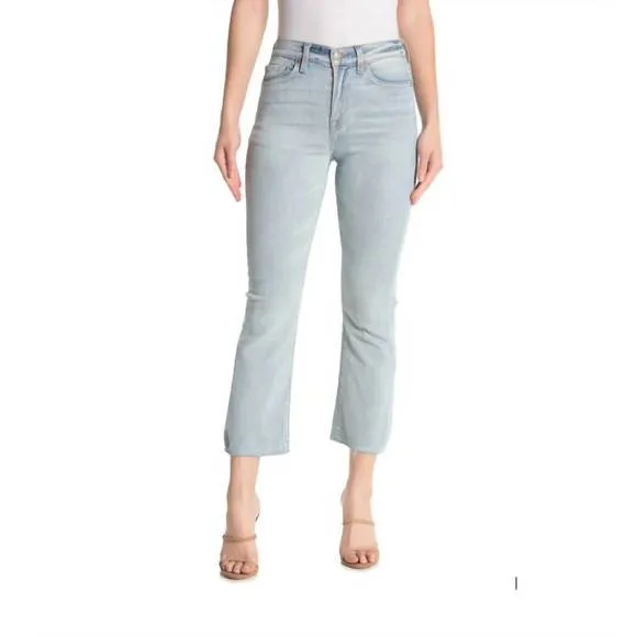 NEW 7 FOR ALL MANKIND high rise light wash kick flare raw hem jeans in blue