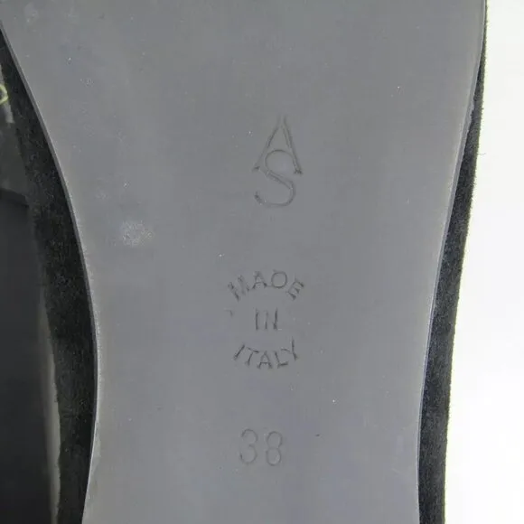 NEW A. SOLIANI ITALY Womens Scala Flats Black Suede Dress Shoes Slip On Size 8