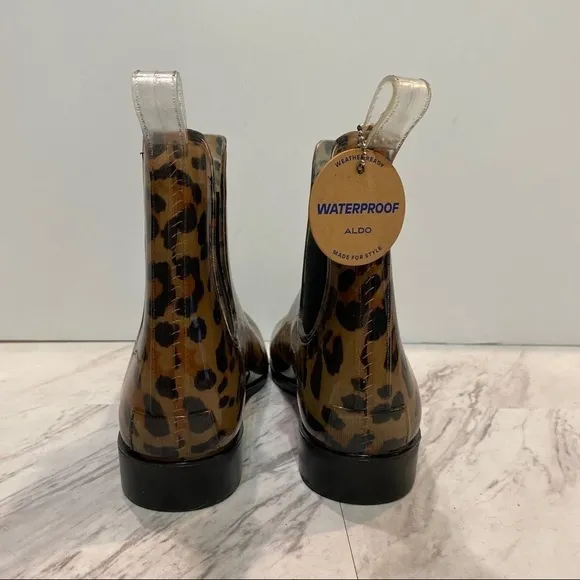 New! Aldo Leopard Chelsea Ankle Rain Boots 7