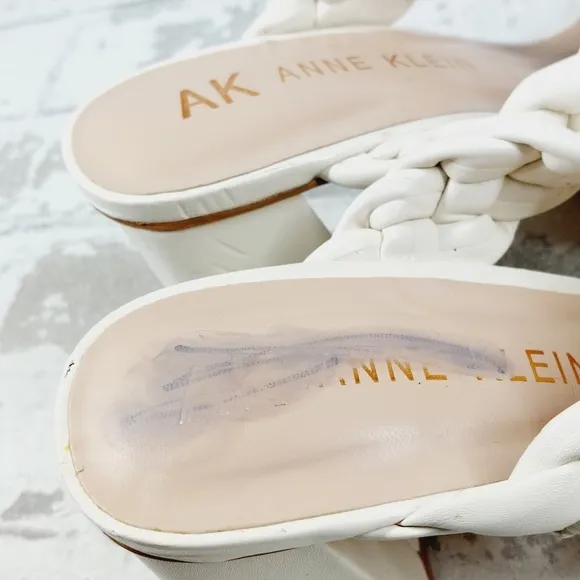 New Anne Klein Aiden White Faux Leather Chunky Platform Block Heel Sandals W60