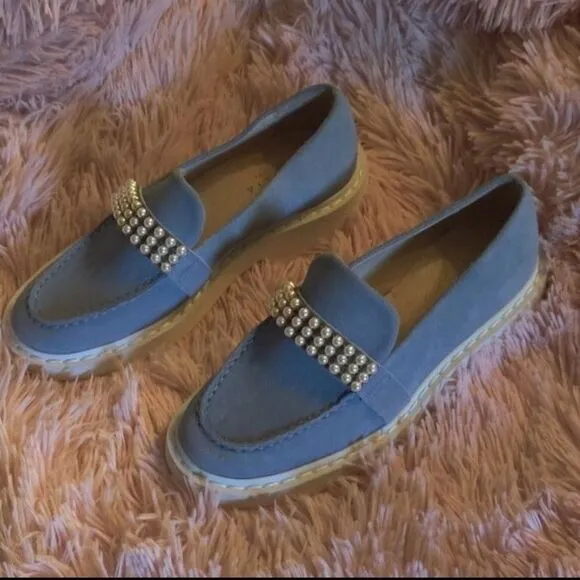 New Anthropologie Cecelia New York Womens Cream Preppy Pearl Platform Loafers 6