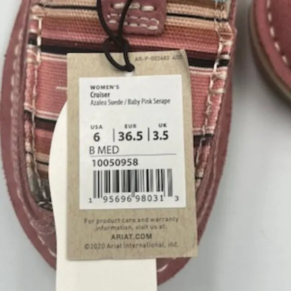NEW Ariat Shoes azalea Suede &amp; Baby Pink Serape Print Cruisers Women’s Sz 6 NWT