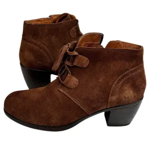 New BØC Brown Suede 3” Block Heel Ankle Boots Side Zip Lace Up Details Size 10