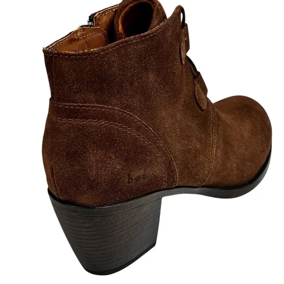 New BØC Brown Suede 3” Block Heel Ankle Boots Side Zip Lace Up Details Size 10