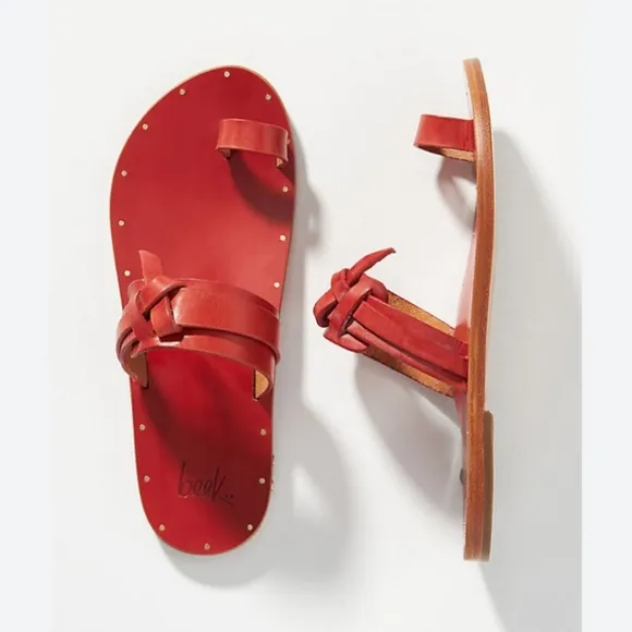 New Beek Pewee Toe Ring Red Leather Hand Made Sandals Size 8