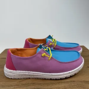 New Big Kids Hey Dude Wendy Slub Canvas Color Block Slip On Shoes Loafers 5 Y