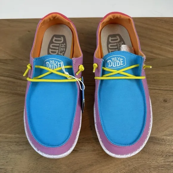 New Big Kids Hey Dude Wendy Slub Canvas Color Block Slip On Shoes Loafers 5 Y