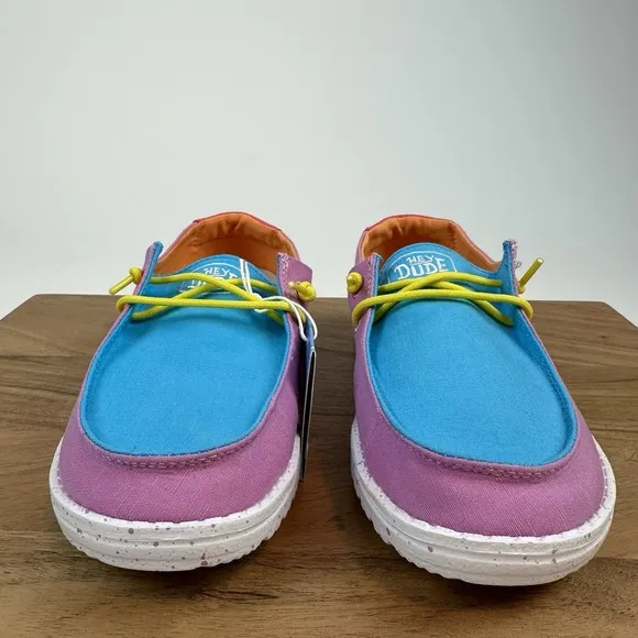 New Big Kids Hey Dude Wendy Slub Canvas Color Block Slip On Shoes Loafers 5 Y