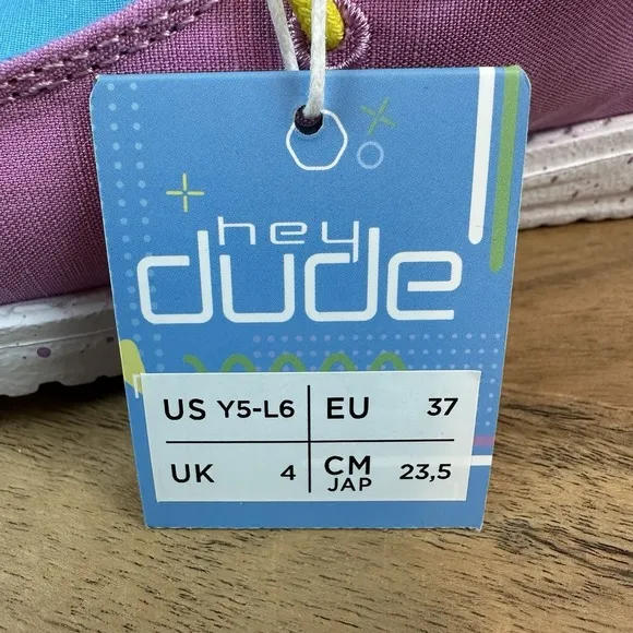 New Big Kids Hey Dude Wendy Slub Canvas Color Block Slip On Shoes Loafers 5 Y