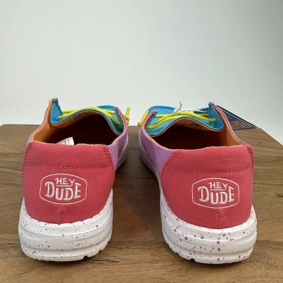 New Big Kids Hey Dude Wendy Slub Canvas Color Block Slip On Shoes Loafers 5 Y