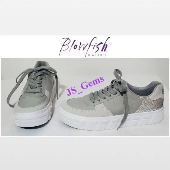 New Blowfish Shoes Womens Sideout Platform Light Grey &amp; Silver Sneakers Size 8.5
