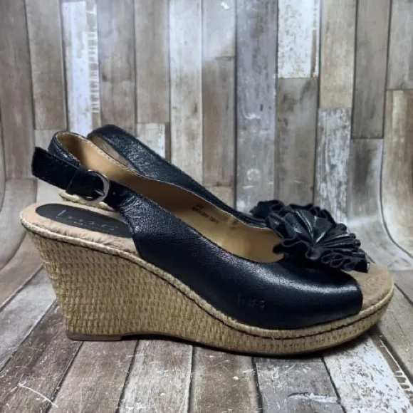 NEW BORN Concept Ivet b.o.c. Black Wedge Sandals Leather