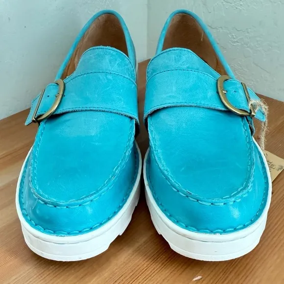 NEW BORN Contessa Turquoise Leather Buckle Platform Loafer Women’s Size 11M