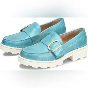 NEW BORN Contessa Turquoise Leather Buckle Platform Loafer Women’s Size 11M