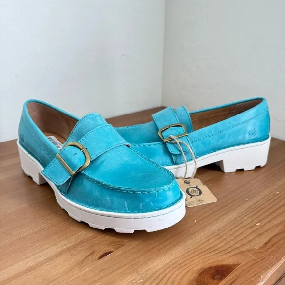 NEW BORN Contessa Turquoise Leather Buckle Platform Loafer Women’s Size 11M