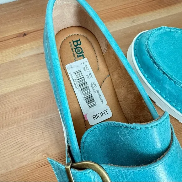 NEW BORN Contessa Turquoise Leather Buckle Platform Loafer Women’s Size 9.5