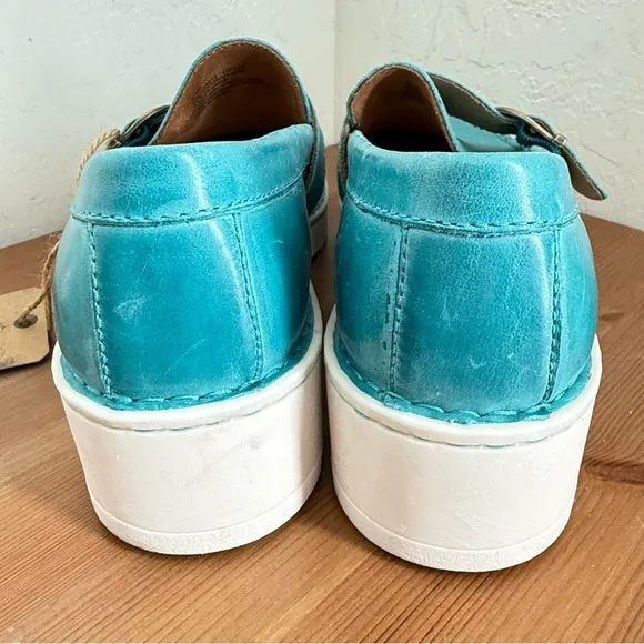 NEW BORN Contessa Turquoise Leather Buckle Platform Loafer Women’s Size 9.5
