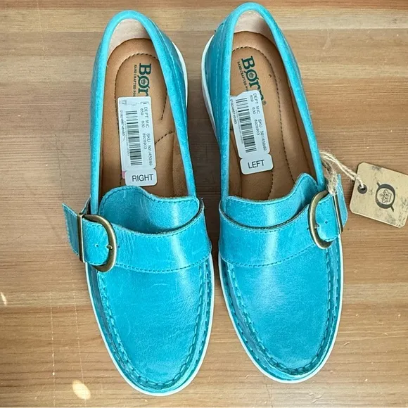 NEW BORN Contessa Turquoise Leather Buckle Platform Loafer Women’s Size 9.5