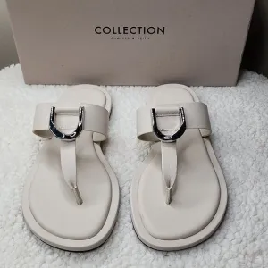 New CHARLES &amp; KEITH COLLECTION Gabine Leather Thong Sandals - Chalk Size 5