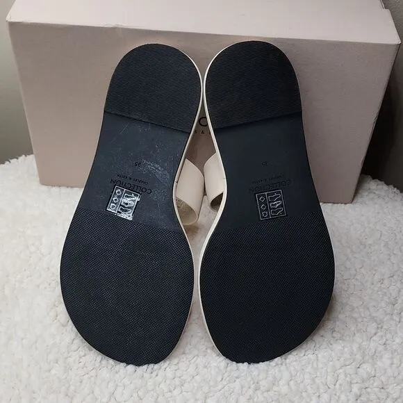 New CHARLES &amp; KEITH COLLECTION Gabine Leather Thong Sandals - Chalk Size 5