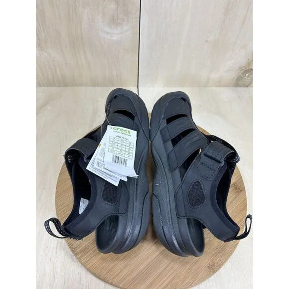 NEW Crocs Yukon Fisherman Black Leather Closed Toe Sandal Mens Size 7 Womens 8.5