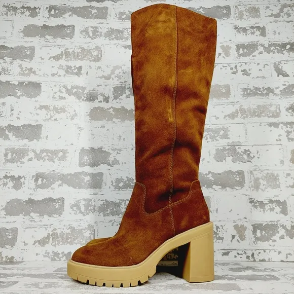 New Dolce Vita Corry H2O  Dark Brown Side Zip Closure Knee High Suede Boots F63
