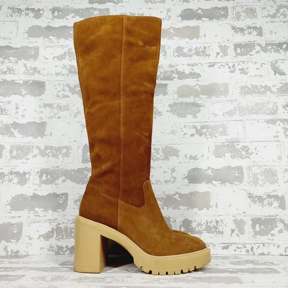New Dolce Vita Corry H2O  Dark Brown Side Zip Closure Knee High Suede Boots F63