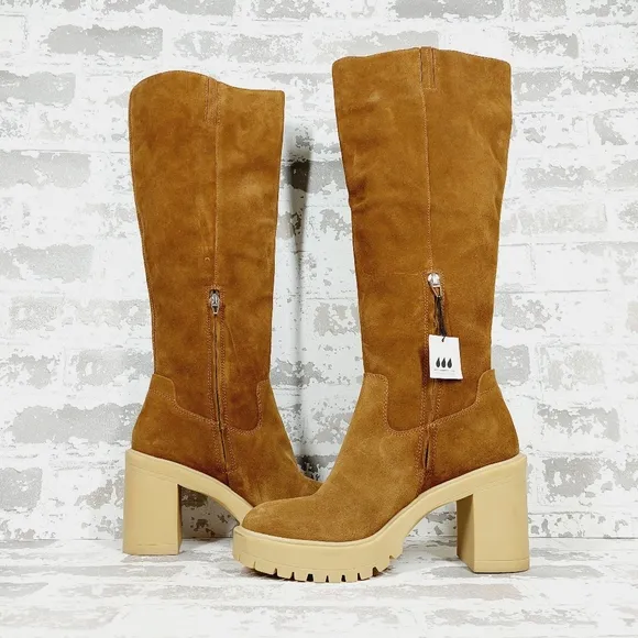 New Dolce Vita Corry H2O  Dark Brown Side Zip Closure Knee High Suede Boots F63