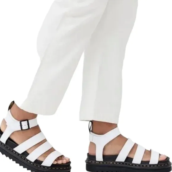 New Dr. Martens Blaire 10 White Leather Strappy Gladiator Flatform Sandal