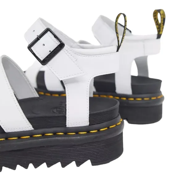 New Dr. Martens Blaire 10 White Leather Strappy Gladiator Flatform Sandal