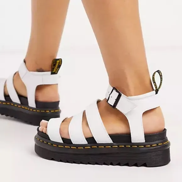 New Dr. Martens Blaire 10 White Leather Strappy Gladiator Flatform Sandal