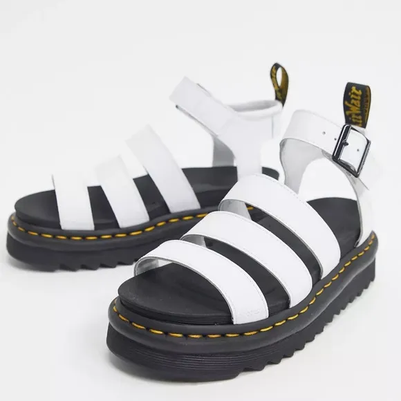 New Dr. Martens Blaire 10 White Leather Strappy Gladiator Flatform Sandal