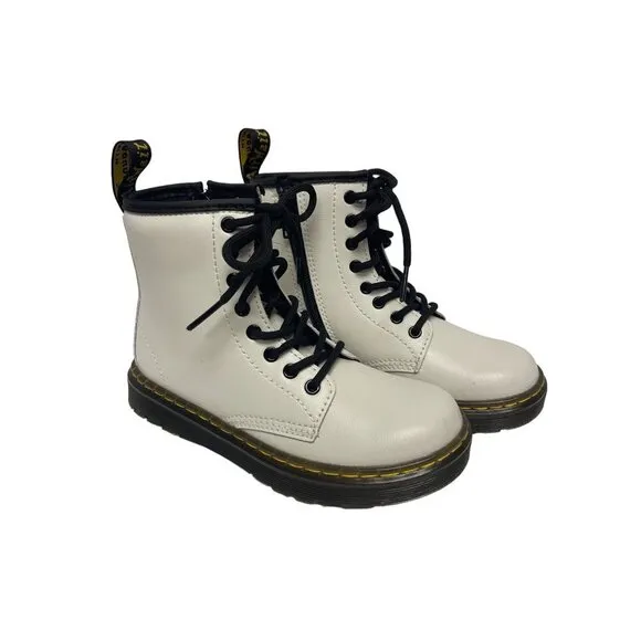 NEW! Dr Martens Zavala White Bone Boots Girls Size 13 Side Zip