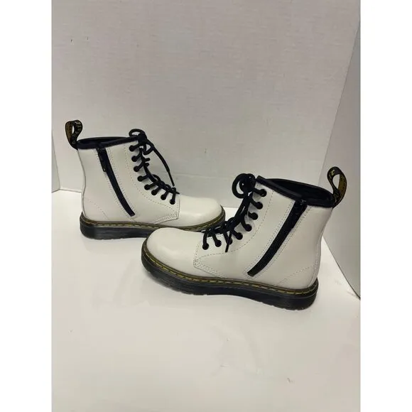 NEW! Dr Martens Zavala White Bone Boots Girls Size 13 Side Zip