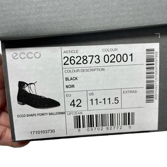 NEW ECCO Shape Tie Up Black Suede Ballerina Flats Size 42