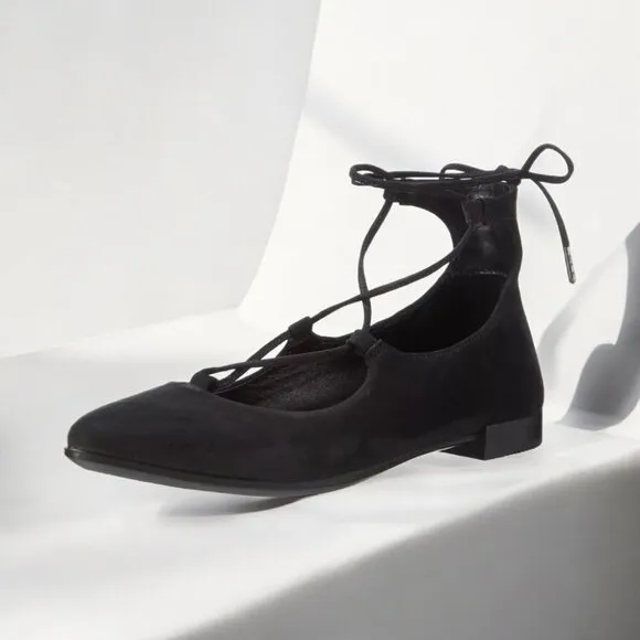 NEW ECCO Shape Tie Up Black Suede Ballerina Flats Size 42